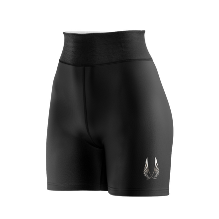 Seraphim gymwear black sports shorts for women faith inspired graphic design