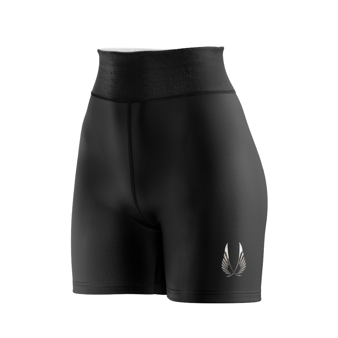 Seraphim gymwear black sports shorts for women faith inspired graphic design